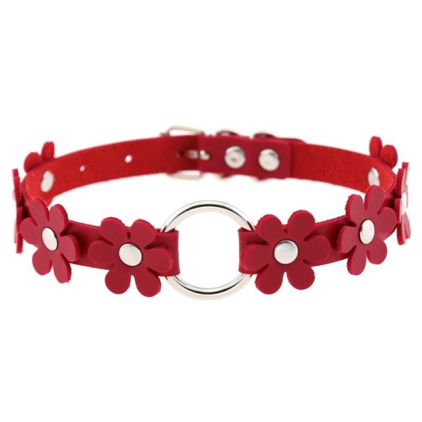(image for) Flower PU Leather O-Ring Collar