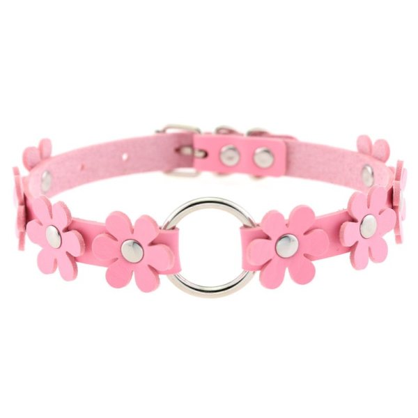 (image for) Flower PU Leather O-Ring Collar