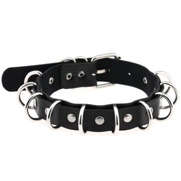 (image for) Multiple Rings Double Leather Collar
