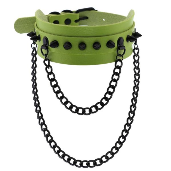 (image for) Rivet Collar With Double Black Chain