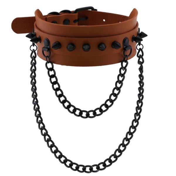 (image for) Rivet Collar With Double Black Chain