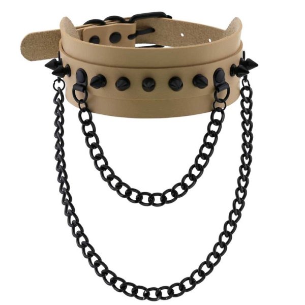 (image for) Rivet Collar With Double Black Chain
