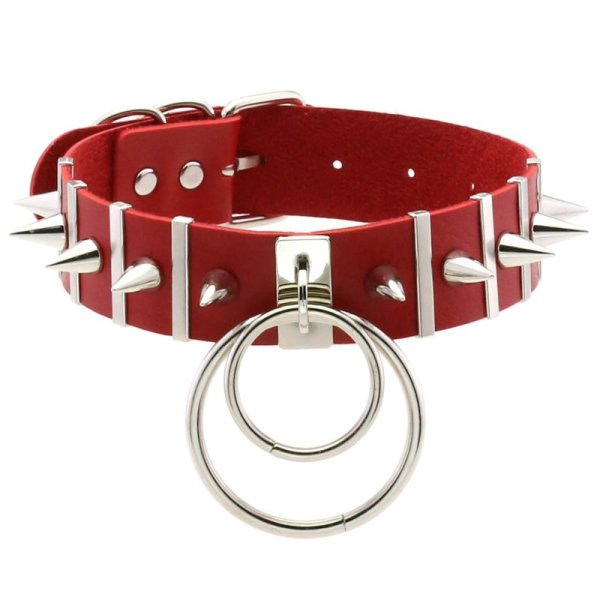 (image for) Spiked Rivet Double Ring Pendant Collar