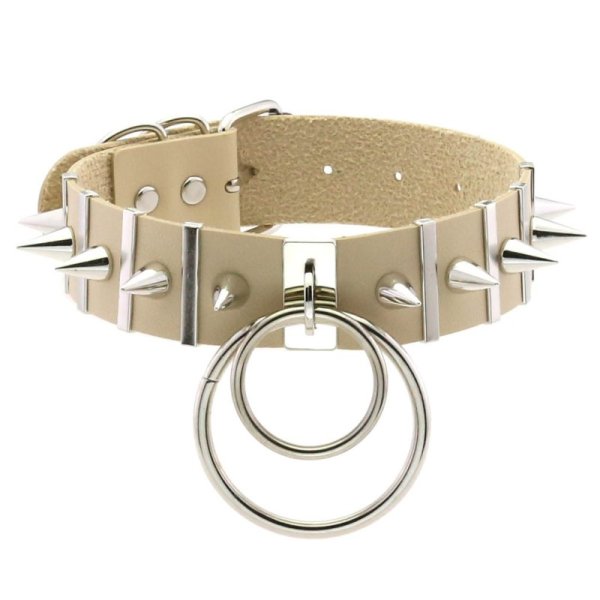 (image for) Spiked Rivet Double Ring Pendant Collar