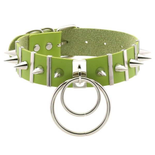 (image for) Spiked Rivet Double Ring Pendant Collar