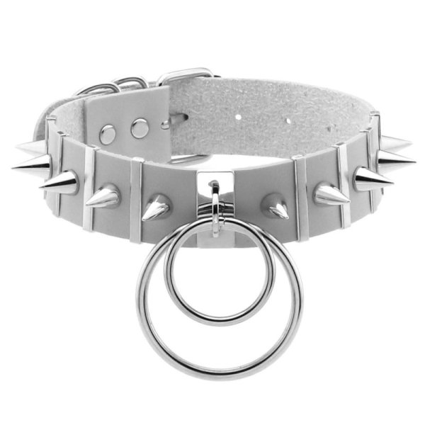 (image for) Spiked Rivet Double Ring Pendant Collar
