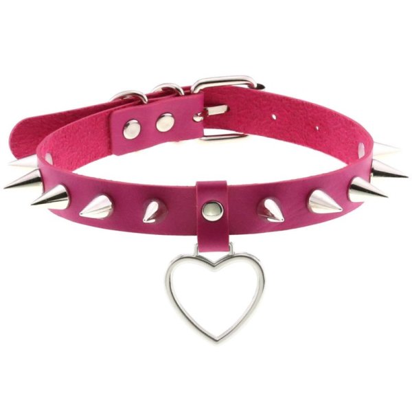 (image for) Spike Studded Heart Pendant Leather Collar