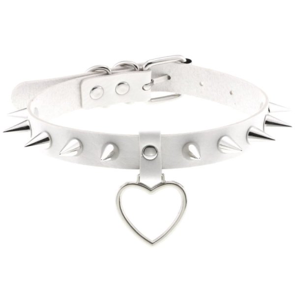 (image for) Spike Studded Heart Pendant Leather Collar