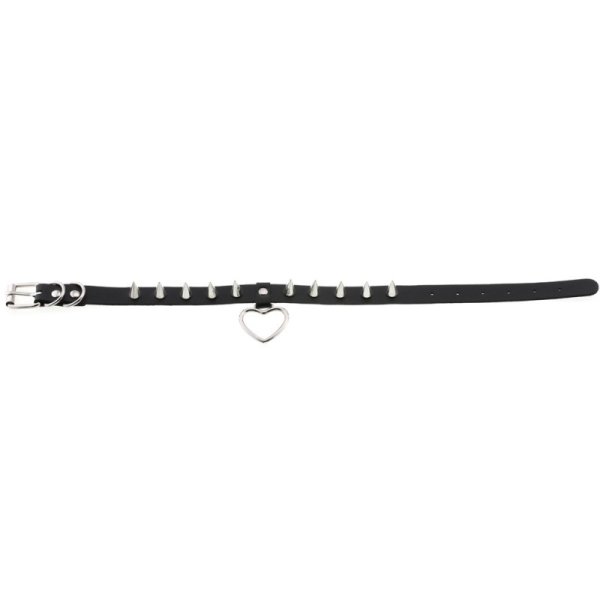 (image for) Spike Studded Heart Pendant Leather Collar