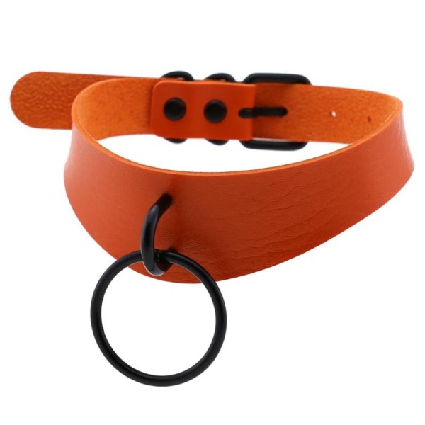 (image for) Black Round Ring Leather Collar