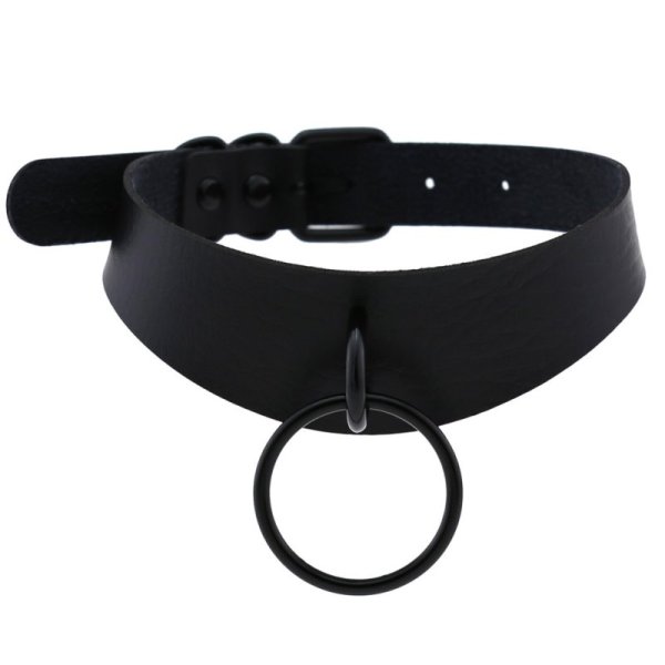 (image for) Black Round Ring Leather Collar