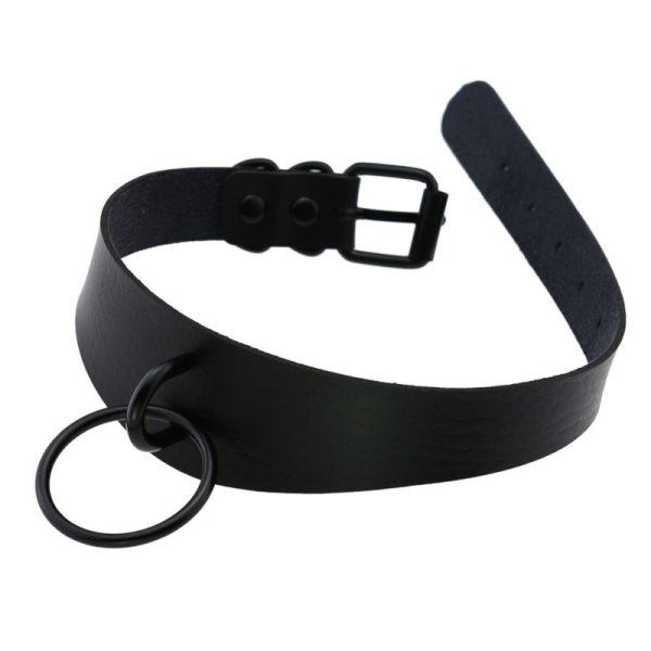 (image for) Black Round Ring Leather Collar