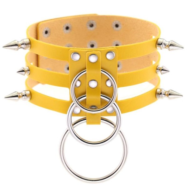 (image for) Three-row Silver-ring Rivet Spiked Collar