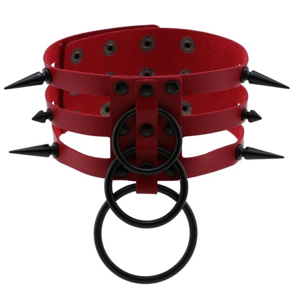 (image for) Three-row Black-ring Rivet Spiked Collar