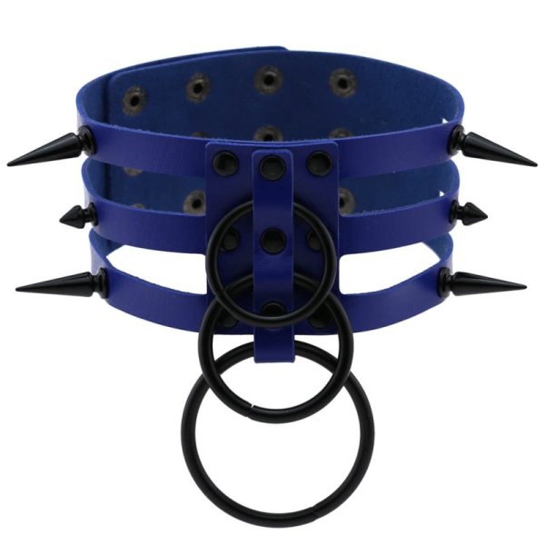 (image for) Three-row Black-ring Rivet Spiked Collar
