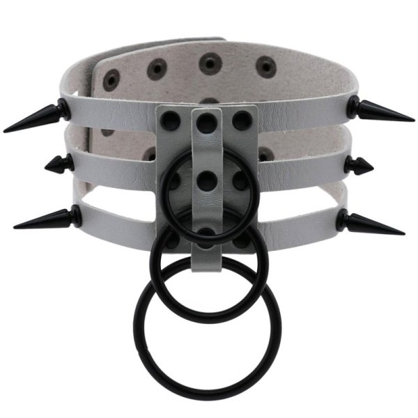 (image for) Three-row Black-ring Rivet Spiked Collar