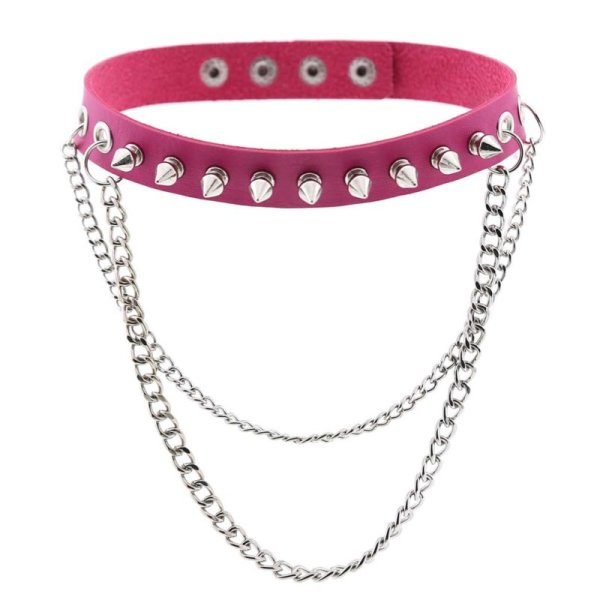 (image for) Rivet Spiked Leather Collar With Chain