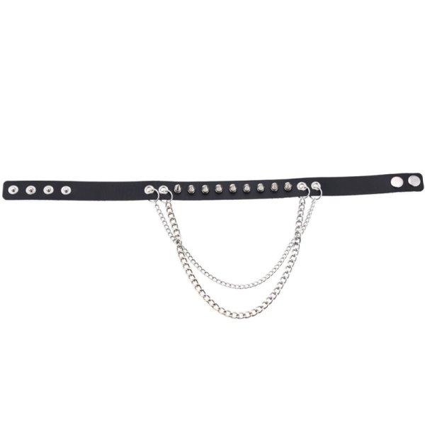 (image for) Rivet Spiked Leather Collar With Chain