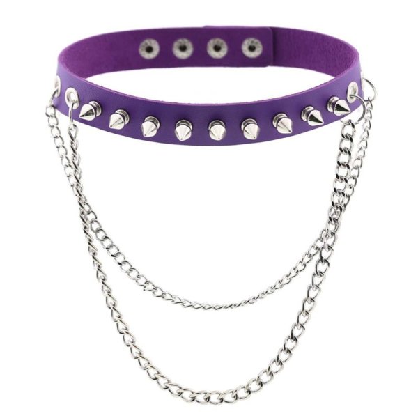 (image for) Rivet Spiked Leather Collar With Chain