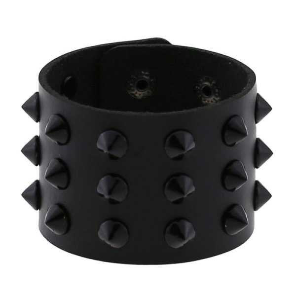 (image for) Three-row leather studded wide bracelet