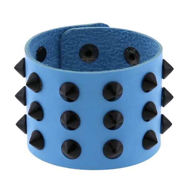 (image for) Three-row leather studded wide bracelet