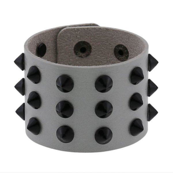 (image for) Three-row leather studded wide bracelet
