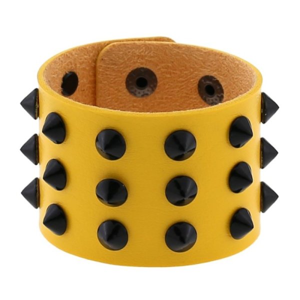 (image for) Three-row leather studded wide bracelet