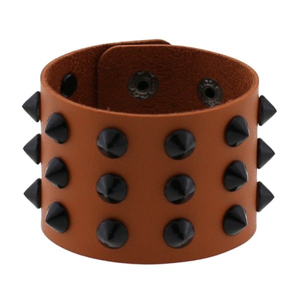 (image for) Three-row leather studded wide bracelet