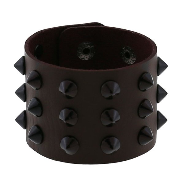 (image for) Three-row leather studded wide bracelet
