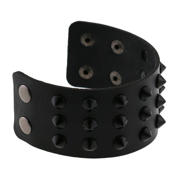 (image for) Three-row leather studded wide bracelet