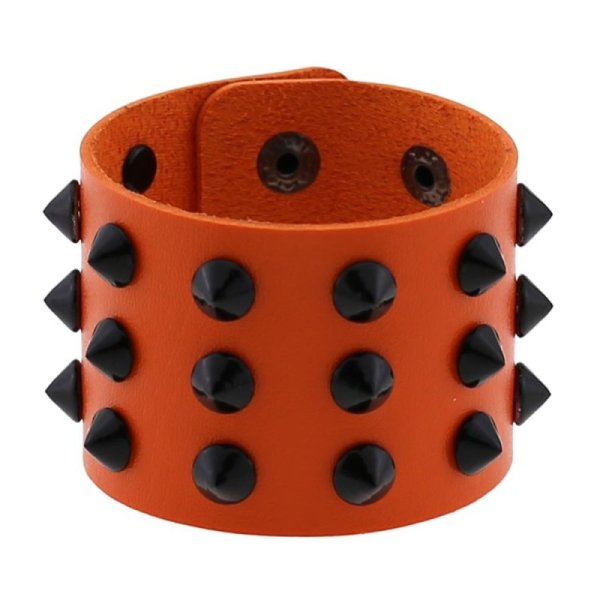 (image for) Three-row leather studded wide bracelet