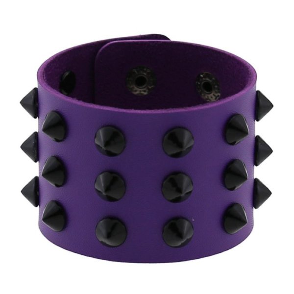 (image for) Three-row leather studded wide bracelet