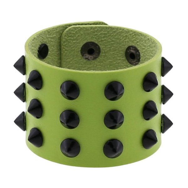 (image for) Three-row leather studded wide bracelet
