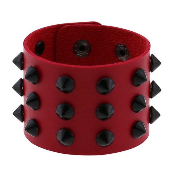 (image for) Three-row leather studded wide bracelet