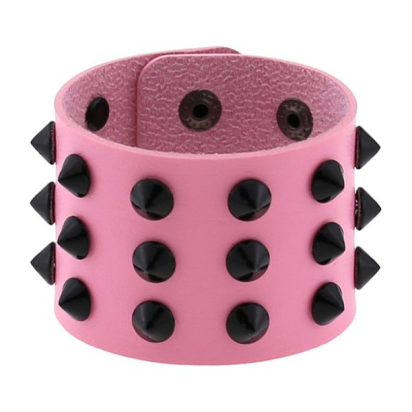 (image for) Three-row leather studded wide bracelet