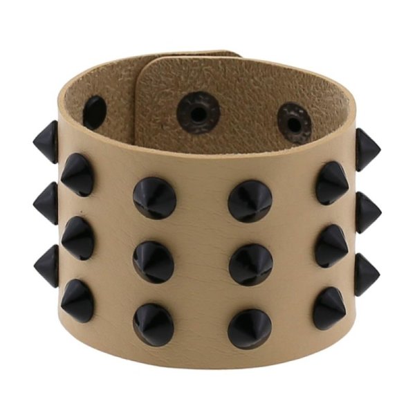 (image for) Three-row leather studded wide bracelet