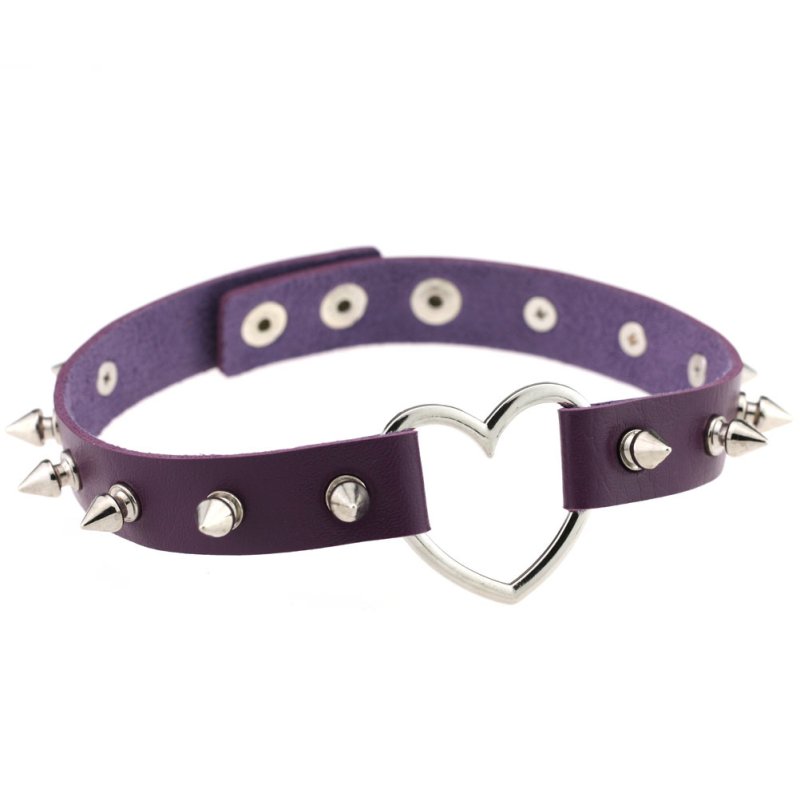 (image for) Sliver Heart Spiked Rivet Leather Collar