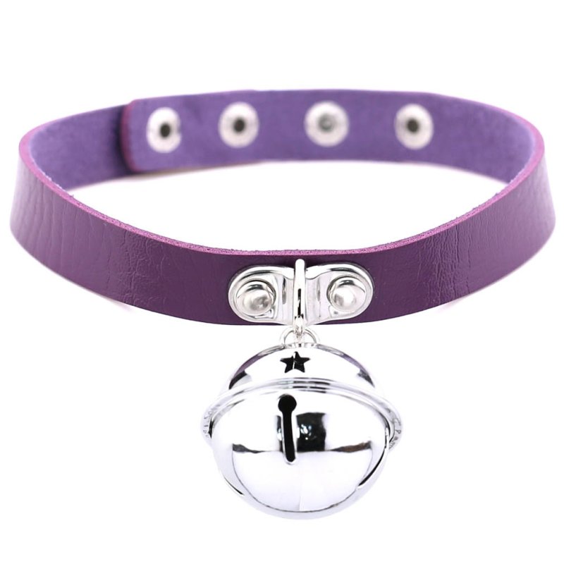 (image for) Leather Silver Bell Pendant Collar
