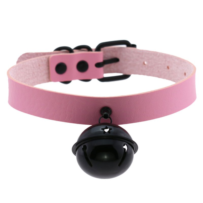 (image for) Leather Black Bell Pendant Collar