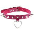 (image for) Spike Studded Heart Pendant Leather Collar
