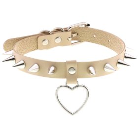 Spike Studded Heart Pendant Leather Collar