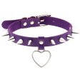(image for) Spike Studded Heart Pendant Leather Collar