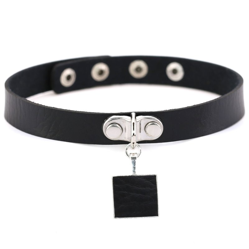 (image for) Square Pendant Neck Leather Collar
