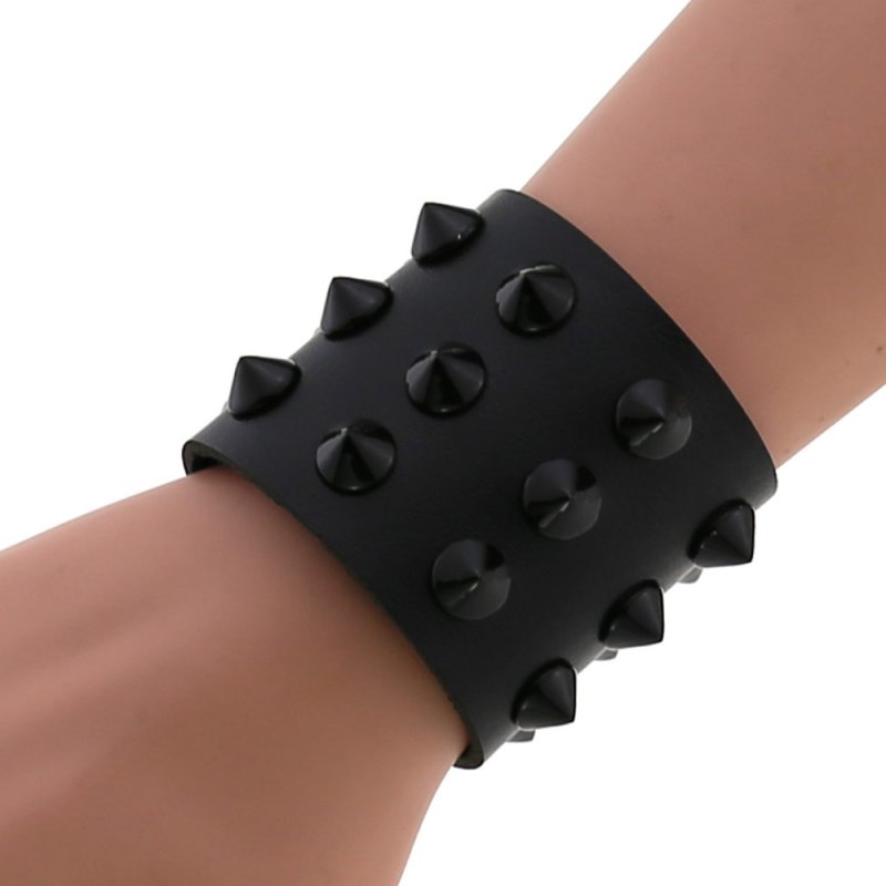 (image for) Three-row leather studded wide bracelet