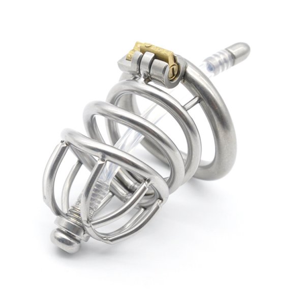 (image for) Bent Ring Chastity Cage with Silicone Urethral Plug