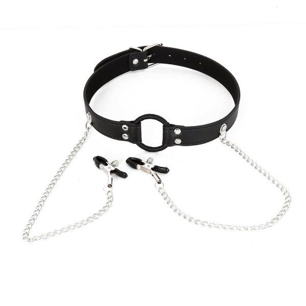 (image for) O-Ring Gag with Nipple Clamps