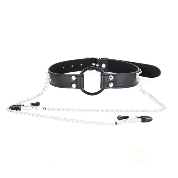(image for) O-Ring Gag with Nipple Clamps