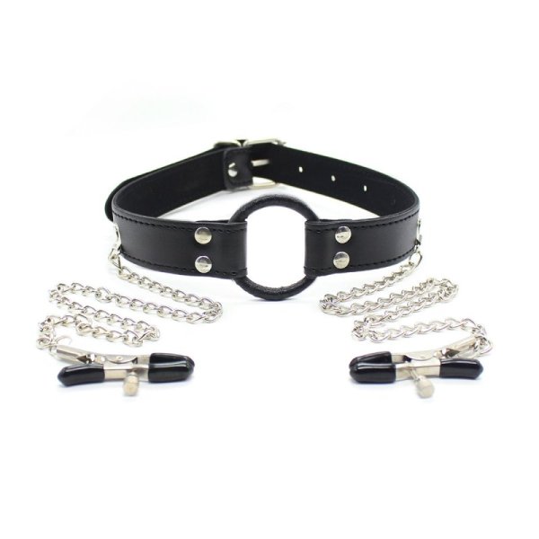 (image for) O-Ring Gag with Nipple Clamps