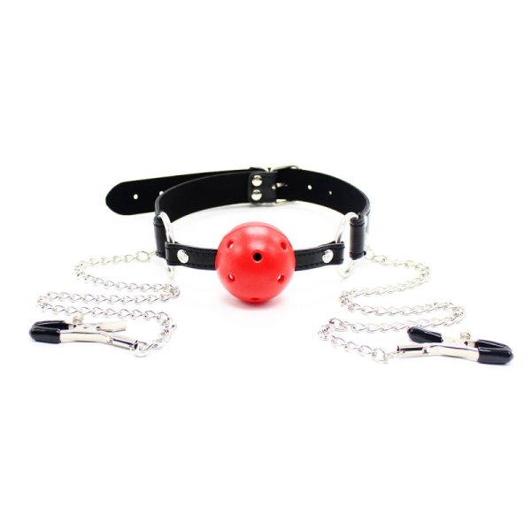 (image for) Breatheable Ball Gag with Nipple Clamps