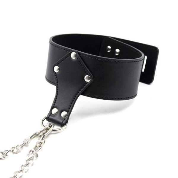 (image for) Leather Lockable Neck Collar With Handcuffs